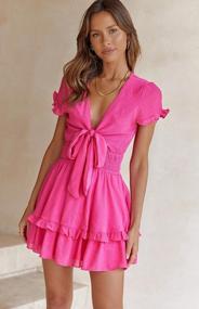 img 1 attached to SySea Women'S Summer Dresses 2023 V Neck Tie Front Flowy Short Sleeve Ruffle Mini Dress