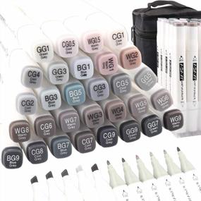 img 4 attached to Professional ADAXI 30-Color Grayscale Art Marker Set - Dual Tip, Alcohol-Based Ink Pens For Anime, Portrait Illustration & Coloring.