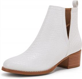 img 4 attached to Stylish And Chic LAICIGO Women'S V Cut Ankle Booties With Low Stacked Heel And Perforated Design
