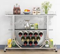 homyshopy silver bar cart with wine rack and glass holder, 3-tier home bar serving cart with tempered glass and chrome-finish metal frame, rolling wine cart for living room, kitchen and dining room logo