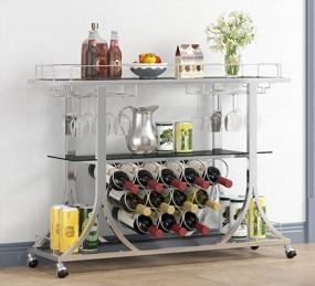 img 3 attached to HOMYSHOPY Silver Bar Cart With Wine Rack And Glass Holder, 3-Tier Home Bar Serving Cart With Tempered Glass And Chrome-Finish Metal Frame, Rolling Wine Cart For Living Room, Kitchen And Dining Room