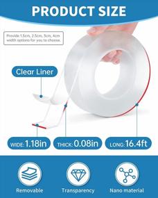 img 3 attached to Teskyer Double Sided Tape Heavy Duty, Strong Adhesive Multipurpose Mounting Tape, Removable And Reusable Transparent Tape(16.4Ft /Roll, 1.18In Wide)