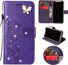 img 4 attached to Handmade Luxury 3D Bling Rhinestone IPhone 12 Pro Wallet Case With Embossed Butterfly Flower Design, PU Leather Magnetic Flip Cover With Kickstand And Card Slots, Compatible With 6.1 Inch IPhones