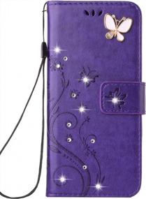 img 3 attached to Handmade Luxury 3D Bling Rhinestone IPhone 12 Pro Wallet Case With Embossed Butterfly Flower Design, PU Leather Magnetic Flip Cover With Kickstand And Card Slots, Compatible With 6.1 Inch IPhones