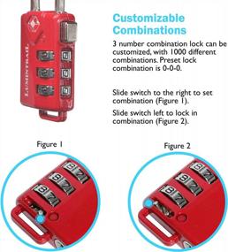 img 2 attached to Lumintrail TSA Approved Lock For Luggage Or Suitcase, Easy-To-Read 3 Digit Personalized Combination, Metal Travel Suitcase Luggage Lock, Red, With A 4-FT Braided Steel Cable (2 Pack)