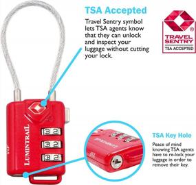 img 3 attached to Lumintrail TSA Approved Lock For Luggage Or Suitcase, Easy-To-Read 3 Digit Personalized Combination, Metal Travel Suitcase Luggage Lock, Red, With A 4-FT Braided Steel Cable (2 Pack)