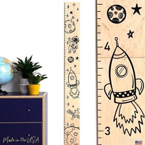 img 4 attached to 🌗 Natural Space Wooden Growth Chart for Boys - Moon, Stars, and Planets Height Chart with Space Theme