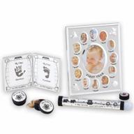 silver-tone baby keepsake gift set: 5 pieces to commemorate first year with frame, tooth, hair, footprints & birth certificate logo