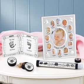 img 3 attached to Silver-Tone Baby Keepsake Gift Set: 5 Pieces To Commemorate First Year With Frame, Tooth, Hair, Footprints & Birth Certificate