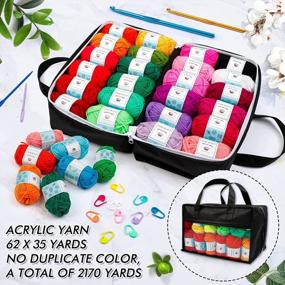 img 3 attached to 62 Acrylic Yarn Skeins Crochet Beginner Kit - 2170 Yards, 2 Hooks,2 Needles & 10 Stitch Markers For Adults Kids