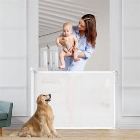 img 4 attached to 🚪 Kyltoor Retractable Baby Gate: Secure Dog Gate for Stairs and Doorways, Expands Up to 51" - Wide Child and Pet Mesh Gate, Automatic Closure, Indoor & Outdoor Use (White)