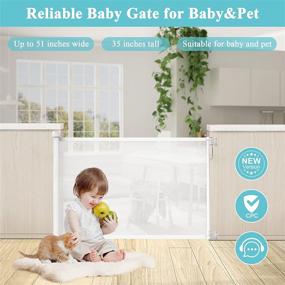 img 3 attached to 🚪 Kyltoor Retractable Baby Gate: Secure Dog Gate for Stairs and Doorways, Expands Up to 51" - Wide Child and Pet Mesh Gate, Automatic Closure, Indoor & Outdoor Use (White)