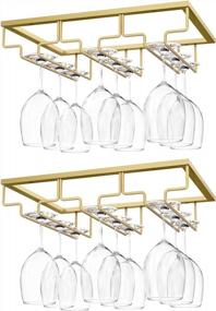 img 4 attached to 2-Pack Gold Under Cabinet Wine Glass Rack, Stemware Holder Hanger For Bar Kitchen Storage (3 Rows)