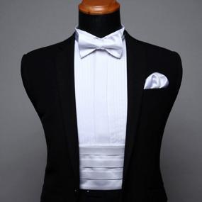 img 3 attached to White Satin Stripe Cummerbund, Bow Tie And Handkerchief Set For Men By HISDERN