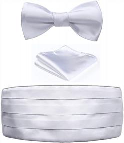 img 4 attached to White Satin Stripe Cummerbund, Bow Tie And Handkerchief Set For Men By HISDERN