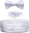 white satin stripe cummerbund, bow tie and handkerchief set for men by hisdern logo