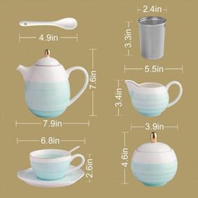 img 2 attached to SWEEJAR Porcelain Tea Sets,8 Oz Cups And Saucer Teaspoon Set Of 4, With Teapot Sugar Bowl Cream Pitcher And Tea Strainer For Tea/Coffee,Afternoon Tea Party (Blue)