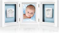 pearhead babyprints: deluxe handprint and footprint desk frame with photo kit - ideal for baby showers in gray logo