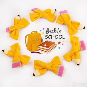 img 2 attached to Yellow Pencil Hair Bows Clips for Back to School - Hand Painted Schoolgirl Pigtail Bows Gifts for Toddlers, Kids, Kindergarten to 5th Grade (3-Pack)