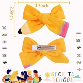 img 3 attached to Yellow Pencil Hair Bows Clips for Back to School - Hand Painted Schoolgirl Pigtail Bows Gifts for Toddlers, Kids, Kindergarten to 5th Grade (3-Pack)