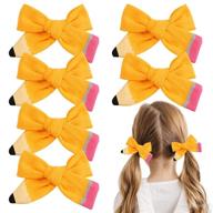 yellow pencil hair bows clips for back to school - hand painted schoolgirl pigtail bows gifts for toddlers, kids, kindergarten to 5th grade (3-pack) логотип