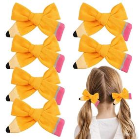 img 4 attached to Yellow Pencil Hair Bows Clips for Back to School - Hand Painted Schoolgirl Pigtail Bows Gifts for Toddlers, Kids, Kindergarten to 5th Grade (3-Pack)