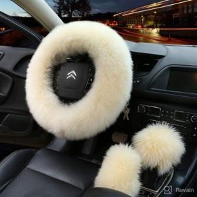 img 4 attached to 🐑 Gracefur Sheepskin Car Steering Wheel Cover Winter Warm Gear Shift Handbrake Wool Steering Covers 1 Set 3 Pcs Universal for Women/Girls/Ladies (Beige)" - Enhanced for SEO: "Gracefur Sheepskin Steering Wheel Cover & Winter Warm Gear Shift Handbrake Wool Covers - Universal Fit 3-Piece Set for Women/Girls/Ladies (Beige)