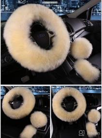 img 2 attached to 🐑 Gracefur Sheepskin Car Steering Wheel Cover Winter Warm Gear Shift Handbrake Wool Steering Covers 1 Set 3 Pcs Universal for Women/Girls/Ladies (Beige)" - Enhanced for SEO: "Gracefur Sheepskin Steering Wheel Cover & Winter Warm Gear Shift Handbrake Wool Covers - Universal Fit 3-Piece Set for Women/Girls/Ladies (Beige)