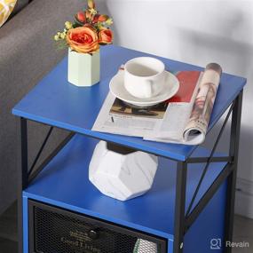 img 1 attached to VECELO Night Stand Side Table with Storage Space and Door - Modern End Table with Flip Drawers for Bedroom and Lounge - Set of 2, Dark Blue