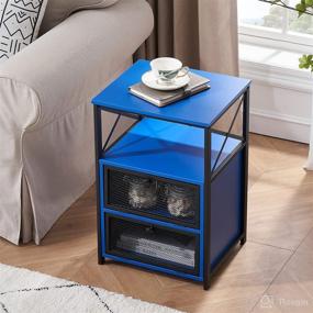 img 2 attached to VECELO Night Stand Side Table with Storage Space and Door - Modern End Table with Flip Drawers for Bedroom and Lounge - Set of 2, Dark Blue