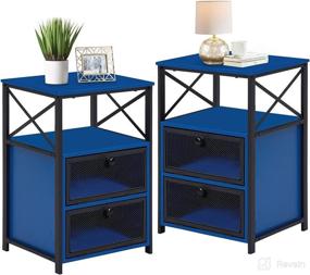 img 4 attached to VECELO Night Stand Side Table with Storage Space and Door - Modern End Table with Flip Drawers for Bedroom and Lounge - Set of 2, Dark Blue