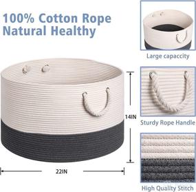 img 3 attached to 🧺 Large Woven Rope Blanket Basket - 22x14 Inch, Perfect for Storage in Living Room, Laundry, or Toy Organization - White & Dark Grey