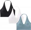 women's workout halter top: inibud bralette crop tanks w/ adjustable strap & seamless padding logo