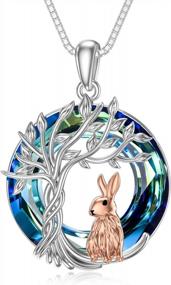 img 4 attached to TOUPOP Cow/Hedgehog/Fox/Flamingo/Rabbit/Owl/Sloth/Wolf/Dinosaur/Snake/Panda/Giraffe/Monkey/Mushroom/Hummingbird/Dragonfly/Koala/Dog/Alpaca/Horse/ Mama Bear Necklace Sterling Silver Tree Of Life Necklace With Blue Circle Crystal Birthday Jewelry Valentine'S Day Gifts For Women Girls Mom