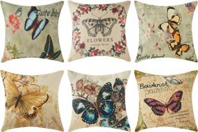 img 4 attached to Set Of 6 Top Finel Square Cotton Linen Decorative Pillow Covers With Butterfly Design For Sofa Bed, 18 X 18 Inches, Perfect For Indoor Or Outdoor Use