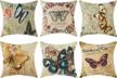 set of 6 top finel square cotton linen decorative pillow covers with butterfly design for sofa bed, 18 x 18 inches, perfect for indoor or outdoor use logo