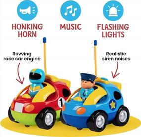 img 2 attached to 🚓 Prextex Remote Control Car (2 Pack) – Police & Race RC Cars for 3 Year Old Boys & Girls – Toddler Toys, Christmas & Birthday Gifts for 2-3+ Year Olds