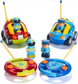 img 4 attached to 🚓 Prextex Remote Control Car (2 Pack) – Police & Race RC Cars for 3 Year Old Boys & Girls – Toddler Toys, Christmas & Birthday Gifts for 2-3+ Year Olds