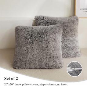 img 1 attached to 3-Piece Soft Faux Fur Throw Blanket & Pillow Covers Set - 50X60 Shaggy Plush Fuzzy Blanket, 20X20 Pillow Shams For Bed Couch Sofa Living Room (Light Grey Ombre)