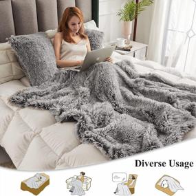 img 2 attached to 3-Piece Soft Faux Fur Throw Blanket & Pillow Covers Set - 50X60 Shaggy Plush Fuzzy Blanket, 20X20 Pillow Shams For Bed Couch Sofa Living Room (Light Grey Ombre)