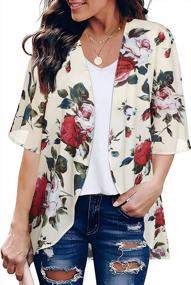 img 2 attached to Loose Flowy Kimono Cover Up With Floral Puff Sleeves - Casual Blouse Tops For Women