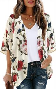 img 4 attached to Loose Flowy Kimono Cover Up With Floral Puff Sleeves - Casual Blouse Tops For Women