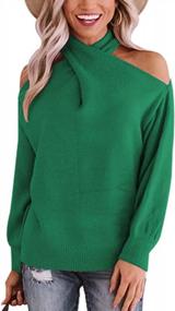 img 4 attached to Angashion Women'S Crop Sweaters - Casual Off-Shoulder Tops With Crossed V-Neck And Halter Detailing, Long Sleeves Pullover