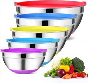 img 4 attached to 5-Piece Stainless Steel Mixing Bowl Set With Airtight Lids And Non-Slip Silicone Bottoms By Hossejoy - Includes 1.5, 2.5, 3, 5 And 8 Quart Nesting Storage Bowls For Easy Mixing And Prep