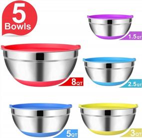 img 3 attached to 5-Piece Stainless Steel Mixing Bowl Set With Airtight Lids And Non-Slip Silicone Bottoms By Hossejoy - Includes 1.5, 2.5, 3, 5 And 8 Quart Nesting Storage Bowls For Easy Mixing And Prep