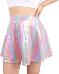 img 4 attached to Women'S Silver Holographic Metallic Pleated Mini Skirt - PESION L