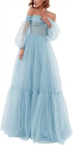 img 4 attached to Off-Shoulder Tulle Ball Gown Prom Dress With Puffy Sleeves - Long A-Line Formal Dress For Women
