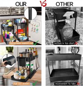 img 2 attached to 2 Pack Under Sink Organizer, 2 Tier Stretchable Under Sliding Kitchen Bathroom Cabinet Organizers And Storage Shelf With Over The Door Paper Towel Holder, Hooks, Hanging Cup, Black Under Sink Storage