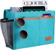bedside hanging felt storage bag - 5 pocket organizer for books, laptop, remote control, and magazines - perfect dorm bed accessory - 12.4'' x 8.6'' inch, celadon логотип
