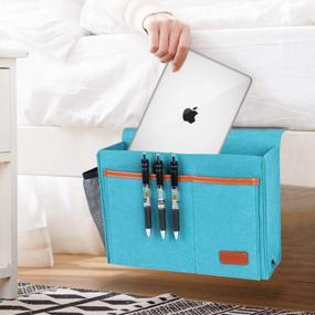 img 1 attached to Bedside Hanging Felt Storage Bag - 5 Pocket Organizer For Books, Laptop, Remote Control, And Magazines - Perfect Dorm Bed Accessory - 12.4'' X 8.6'' Inch, Celadon